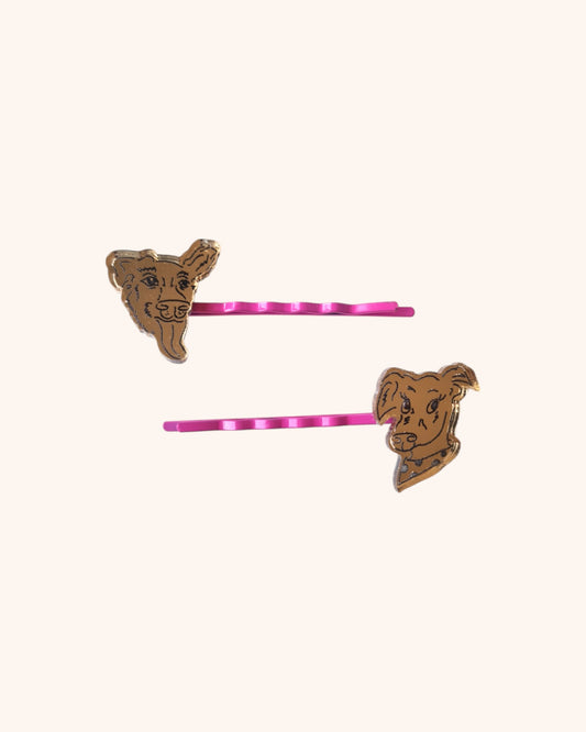 Dog Illustration Hair Clips (pink)
