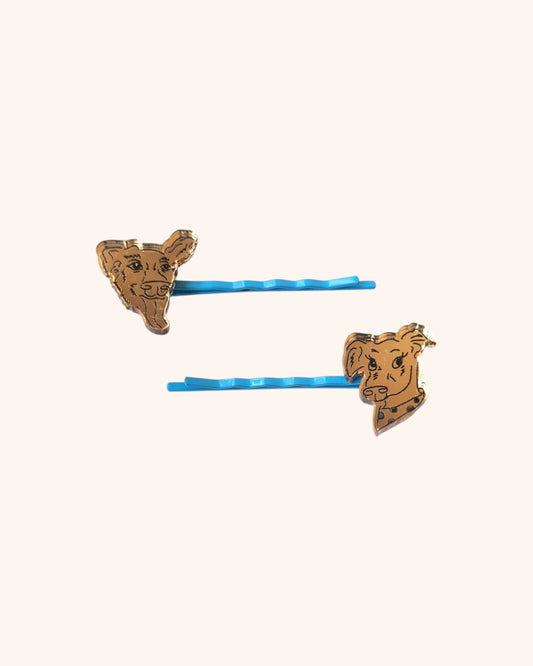 Dog Illustration Hair Clips (Blue)