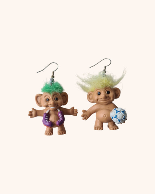 Vintage Troll Earrings (Swimmer and naked football guy)