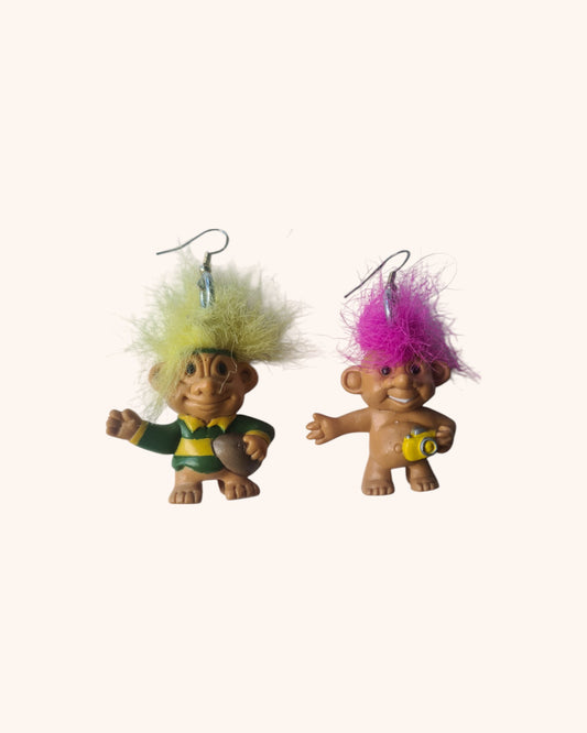 Vintage Troll Earrings (yellow and pink hair)